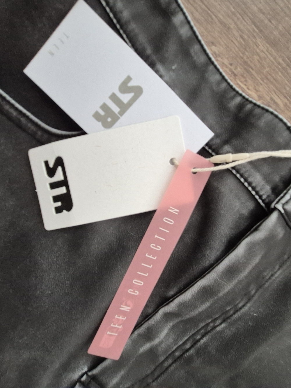 STR Teen Black Pleather Midi Skirt Front Slit Edgy Y2K Streetwear Vegan Leather - Picture 7 of 11